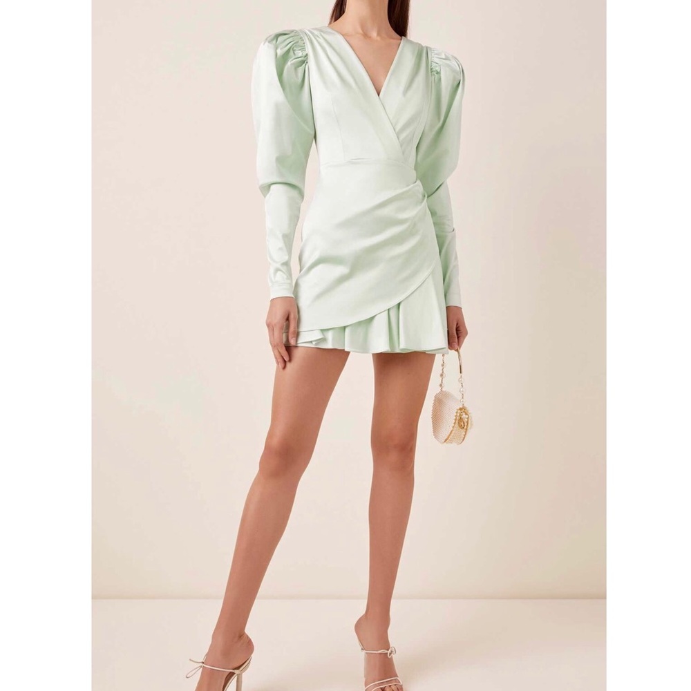ROTATE Aiken Puffed-Sleeve Satin Dress